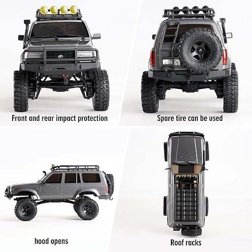 FCX18S FMS RC Crawler Toyota Cruiser 1/18 LC80 S Offroad Trucks 4X4 RC Rock Crawler with LED Lights for Adults (Grey) - color: Grey