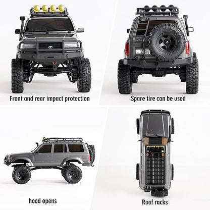 FCX18S FMS RC Crawler Toyota Cruiser 1/18 LC80 S Offroad Trucks 4X4 RC Rock Crawler with LED Lights for Adults (Grey) - color: Grey