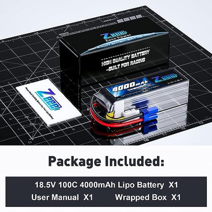 Zeee 5S Lipo Battery 4000mAh 18.5V 100C with EC5 Connector | Soft Pack Lipos Compatible with RC Helicopter Airplane RC Car Boat Truck Racing Models