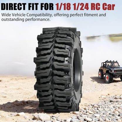 1.3” Crawler Tires - 64x26mm Mud Terrain Tyres for TRX4M SCX24 | Soft Sticky Rubber Tyres with Foam Insert Fit 1/18 1/24 AX24 TRX4M Axial SCX24 FCX24 Ultimate CR-18P EVO XC-1 RTR RC Crawler