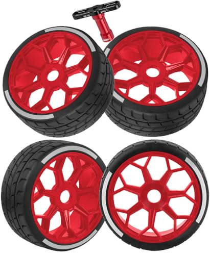 RC Highway Tires Wheel for 1/8 Typhon 6s BLX,1/7 Infraction 6S BLX,Limitless,4PCS RC Drift Tires Rubber RC Highway Wheel,Red - color: Red - (Highway Tires)