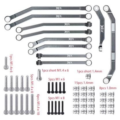 DJX 10PCS Aluminum High Clearance Links Set Front & Rear Link with Steering Link Suitable for Axial SCX30 Upgrades Parts (Titanium) - color: Titanium