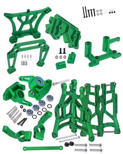 Upgrades Part for 1/10 Slash 2WD,Aluminum Front Rear Suspension Arm,Shock Tower,Caster Block,Steering Blocks,Rear Stub Axle Carriers,Steering Block,Front Bulkhead Upgrades Set,Green - color: Green for Upgrades
