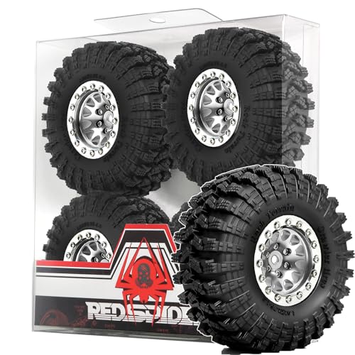 REDSPIDER•1.3 Beadlock Wheels and Crawler Mud Tires OD 2.75'' Aluminium Hub Hex Key 7mm (4PCS) for 1/18 1/24 TRX4M SCX24 AX24 FCX18 FCX24 RC Crawler Car (Silvery) - color: Silvery