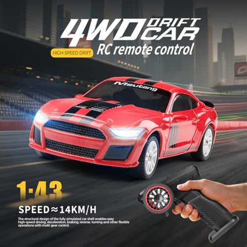 GoolRC WLtoys K4308 RC Drift Car,1:43 Scale Remote Control Car, 4WD Full Proportional Mini RC Cars with Gyroscope, LED Lights, High Speed Racing Vehicle for Adults (Red) - color: Red