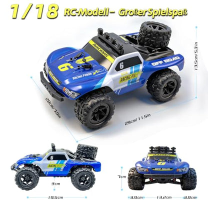 Remote Control Cars, 1:18 RC Cars for Adults, 40KM/H High-Speed RC Truck, 4X4 All-Terrain Remote Control Truck, RC Buggy with 2 Batteries, IPX4 Waterproof, 2.4GHz Remote, Head Lights