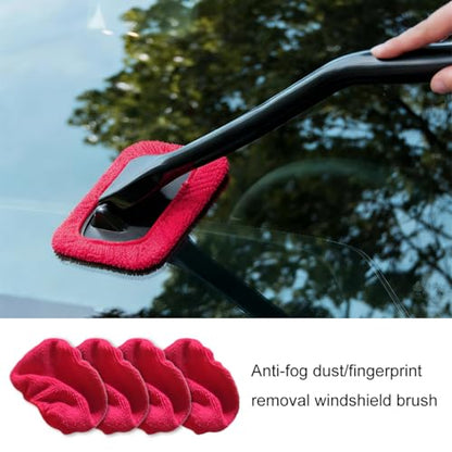 Car Windshield Cleaning Tool, Microfiber Vehicle Window Cleaner with 5 Washable Reusable Cloth Pad & 1 Spray Bottle, Automotive Glass Wiper Cleaning Kit Accessories, Universal Fit (Red) - color: Red