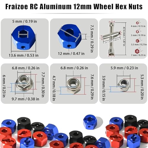 Aluminum 12mm Hex Wheel Hub 4Pcs w/Axle Pin M4 Flange Lock Nut Standard M3 M4 Nut, 7mm Thickness Wheel Drive Adapter Upgrades Parts for 1/16 TRAXXAS MINI MAXX 4WD RTR RC Car(Blue) - color: Blue