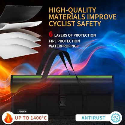 Fireproof E-Bike Battery Bag Case with 6-Layer Protection Up to 1400°C, Waterproof & Explosion-Proof, Large Capacity Lipo Safe Bag for Storage - color: black and green