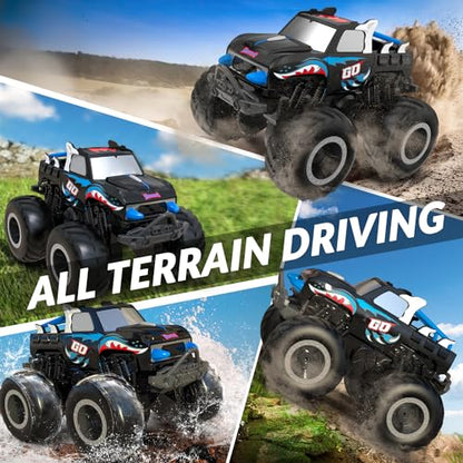 STEMTRON RC Monster Truck 1:20 All Terrain Off-Road Amphibious RC Car | Waterproof Car Toy Gifts 2.4GHz 360° Rotation Remote Control Boat Vehicle Toy Pool Beach Sand for Kids Boys Girls - color: Blue Truck, size: 1:20 Scale