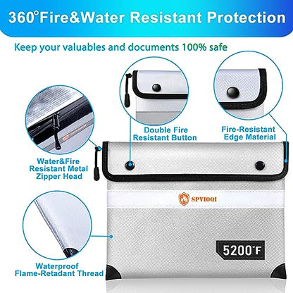 Upgraded Fireproof Document Bag 5200°F, 14.2” X 11” Waterproof Fireproof Bags with Zipper, 8 Layers of Heat Insulated Materials, Fireproof Money Bag for Cash, Documents and Valuables fire bags - color: Silver Gray, size: 14.2" x 11"