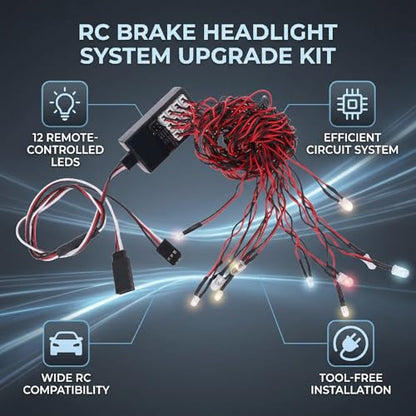 Drfeify RC Lights, 12 LED RC Lighting Kit Headlight Taillight Brake Light Turn Signal with Remote Control for 1/10 1/8 Car Truck Crawler