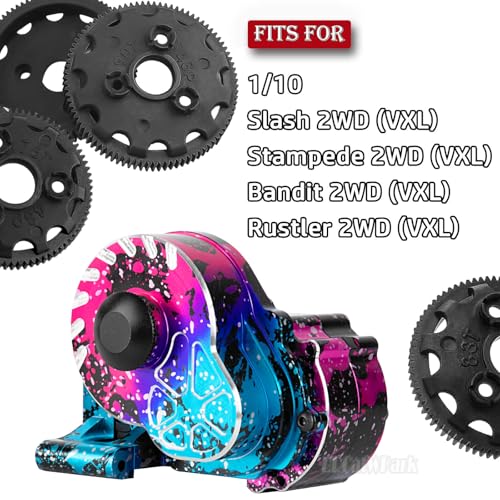 Aluminum Gearbox Transmission Case w/Spur Gear Upgrades Part for 1/10 Slash/Rustler/Stampede/Bandit 2WD (VXL) Drag Slash/Bigfoot,RC Gearbox Hops Up,Replace #9495,Colorful(Pink Blue Tone) - color: Colorful(pink Blue Tone) - (Gearbox)