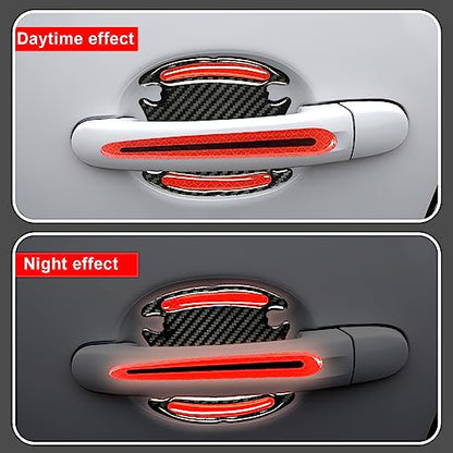 12Pcs Red Reflective Car Sticker Set Rearview Mirror Reflective Stickers Side Stickers Door Handle Sticker 3D Carbon Fiber Anti Scratches Protective Films - color: red