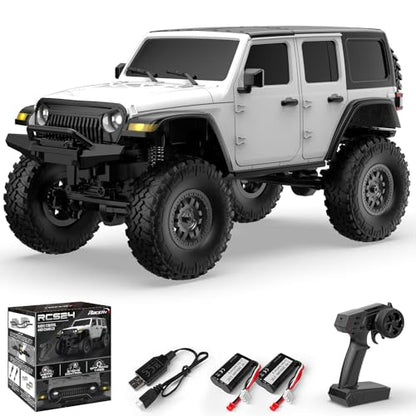 FLYCOLOR RCS24 Off Road 1/24 RC Truck 4x4 Off Road Crawler Climbing Vehicle All Terrain RC Monster Truck Remote Control Car with Bright Headlight 2 Batteries Waterproof Hobby Toys(RTR White) - color: White