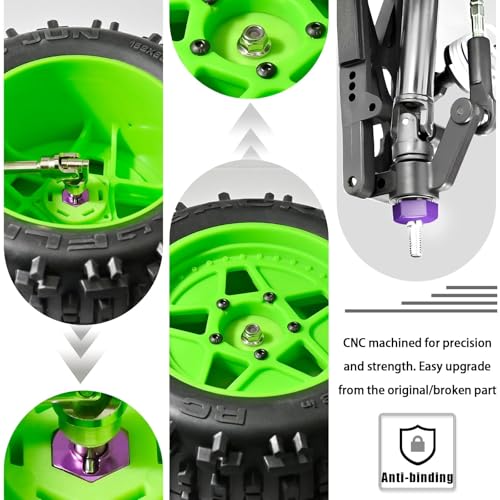 Aluminum 12mm Hex Wheel Hub with Flange M4 Nylon Lock Nut Cross Hex Wrench & M3 M4 Nylon Locknut for Traxxas Slash, Stampede Hsp Redcat Rc4wd Tamiya Axial SCX10 WLtoy 1/10 RC Car Truck Crawler Buggy - color: Purple