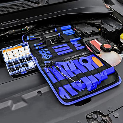 GOOACC 88Pcs Auto Trim Removal Tool and Push Pin Retainer Clip Set | Fastener Terminal Remover Tool Adhesive Cable Clips Pry Kit Car Panel Radio Removal Auto Clip Pliers - color: 88Pcs Clips Removal Kit Blue