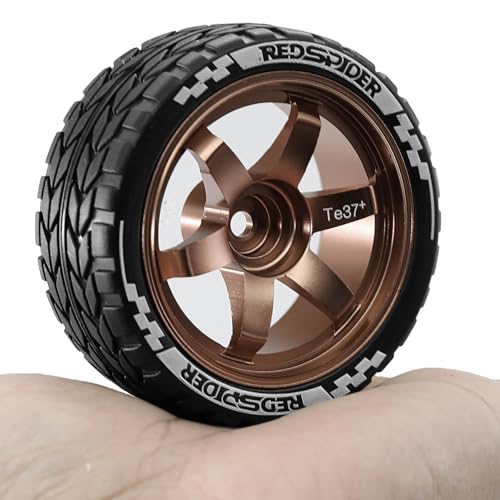 REDSPIDER•1/10 On Road Tires and Aluminum Wheels（4PCS） 12mm Hex RC Rally Racing Tyres OD 2.56" for Tamiya TT01 TT02 XV01 TA06 A959 PTG2 HPI KYOSHO PTG2(Brown) - color: Brown
