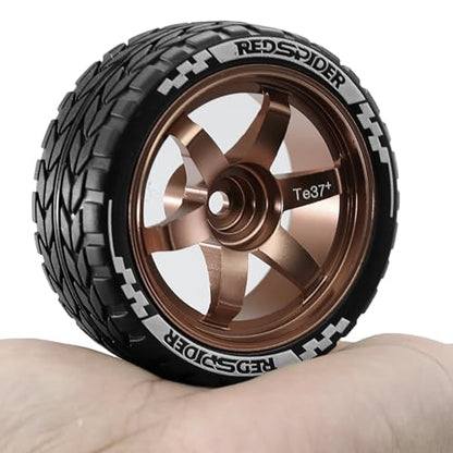 REDSPIDER•1/10 On Road Tires and Aluminum Wheels（4PCS） 12mm Hex RC Rally Racing Tyres OD 2.56" for Tamiya TT01 TT02 XV01 TA06 A959 PTG2 HPI KYOSHO PTG2(Brown) - color: Brown