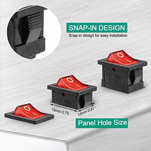 5 Pack KCD1 SPST Pre-Wired On/Off Red LED Boat Rocker Toggle Switch | 3-Pin 2-Position Snap In, Only for DC 12V-24V 20A - color: Red, size: DC 12V-24V 20A - Pre-Wired