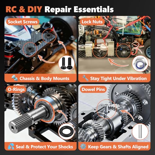 633PCS RC Screw Kit, 10.9 Carbon Steel Hex Bolts for Traxxas Axial | High Tensile, M3/M4, For Redcat Arrma RC4WD HSP HPI SCX10 Losi 1/8 1/10 1/12 1/16 1/20 Scale RC Crawler Cars Trucks - color: 633PCS Black
