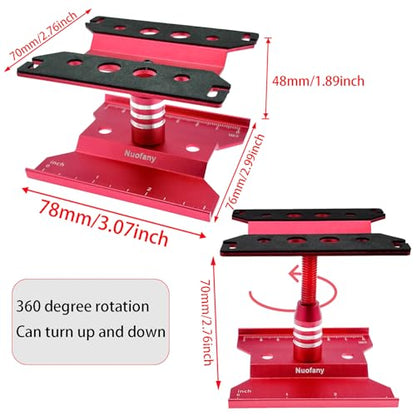 RC Car Aluminum Repair Workstation 360 Degree Rotation Lift Lower Work Stand w/Screw Tray for SCX24 TRX4M FCX24 1/16 1/18 1/24 Scale RC Truck Crawler Buggy (Red) - style: Red