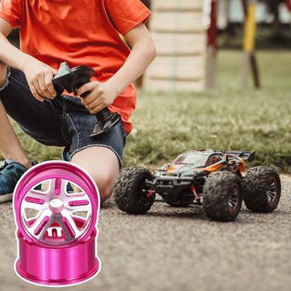 MECCANIXITY 4Pcs RC Car Wheel Rims, 20.5mm Dia 5-Spoke Pink Aluminum Alloy Wheel Rims Hex Hub for HSP RC Drift Racing Touring Car - color: Pink, size: 20.5mm Dia