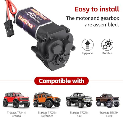 HobbyPark 180 Brushed Motor w/Transmission Gearbox Including 49.4:1 Gears & Stainless Steel Pinion 11T Assembly for Traxxas TRX4M 1/18 RC Crawler Car Upgrades (50T)