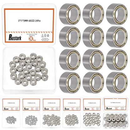 24Pcs 685ZZ Bearing Steel Ball Bearing Deep Groove Ball Bearing Double Shielded Bearings Small Bearings for Furniture Wheels Skateboards Scooters - size: 685ZZ/0.2x0.43x0.2inch, style: bearing steel