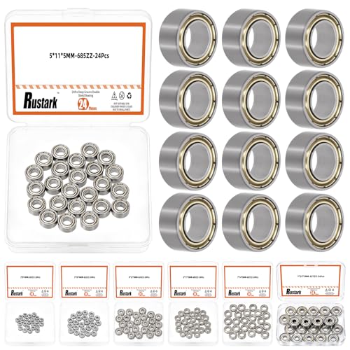 24Pcs 685ZZ Bearing Steel Ball Bearing Deep Groove Ball Bearing Double Shielded Bearings Small Bearings for Furniture Wheels Skateboards Scooters - size: 685ZZ/0.2x0.43x0.2inch, style: bearing steel