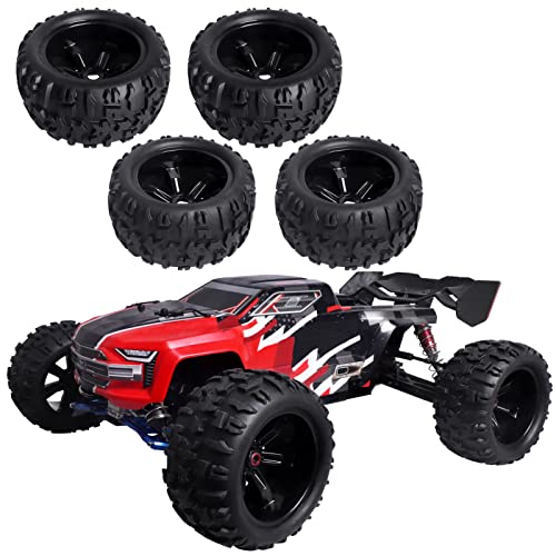 Pre-Glued 17mm Hex RC Wheels and Tires for 1/8 Scale RC Monster Truck Compatible with Traxxas E-Revo T-Maxx Redcat Kaiju Arrma Kraton, 4-Pack