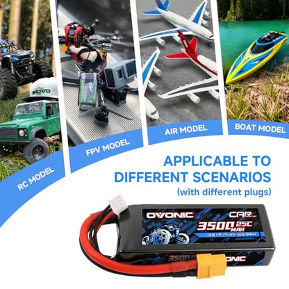 OVONIC 2S Lipo Battery 7.4V 3500mAh 25C with TRA Connector for RC Car Truck Vehicles Boat Drone Airplane Quadcopter Helicopter FPV Racing Hobby Models Pro Truck Boat Jet Basher 2 Batteries