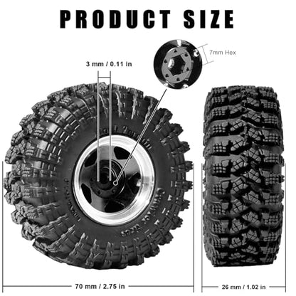 1.3” Beadlock Wheel Tires Set 70 * 26mm Aluminum Wheel Rims Super Large Soft Mud Terrain Off-Road Tires for 1/18 1/24 RC Crawler Car SCX24 Axial AX24 FMS FCX24 TRX4M Upgrade RC Car（4 Pcs） Black - color: Black