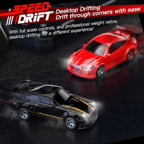 Desktop Mini Size 1:64 Scale 4WD RC Drift Car with Skill-Building Drift Control & LED Lights – Learn Drift Techniques, Fast Charge, Adjustable Throttle, 2.4GHz Remote – Red - size: 1:64 Red