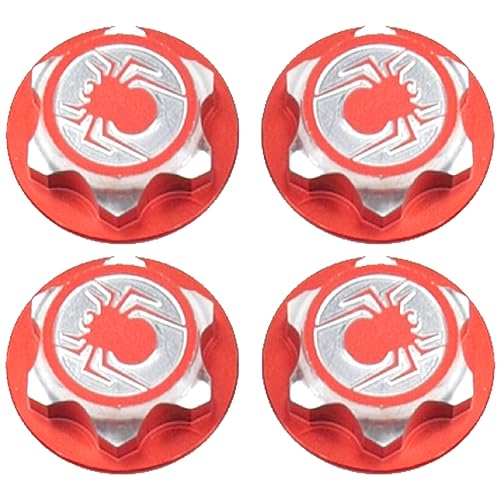 17mm Wheel Hex Cover Lock Anti-Skid Dust Nut & 17mm Wheel Hex Hubs Tires Adapter Compatible with Traxxas HPI HSP Losi Axial Kyosho Tamiya Redcat Himoto 1/8 RC Car (Red) - color: Red