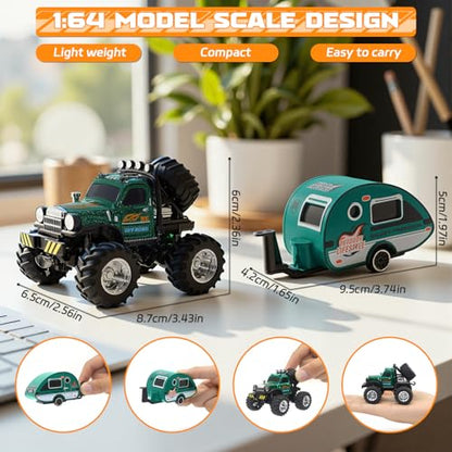 Snugzy Kids Mini RC Car 1:64 Scale RC Truck with Trailer 2.4Ghz Remote Control Rechargeable RC Cars Toy Gifts for Boys Girls (Green) - color: Green