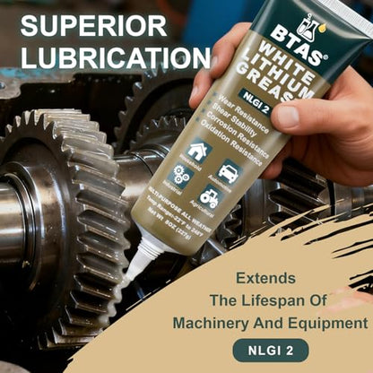 BTAS White Lithium Grease,Lubricant for Automotive Chassis Ball Joints, Tie rods, Suspension Assemblies, Wheel Bearings & Gears,Ideal for Automotive, Marine, Industrial & Home Use NLGI 2 8 oz - size: 8 oz