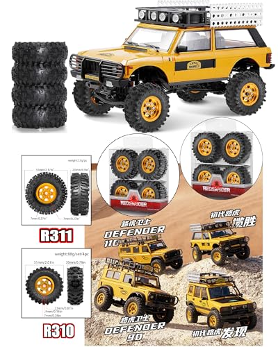 STMU 1.0in” Beadlock Wheel Tires Set for Ascent-18 APEX Axial SCX24 AX24 FCX24 Upgrade 1/24 1/18 RC Crawler Car (Golden) - color: Golden