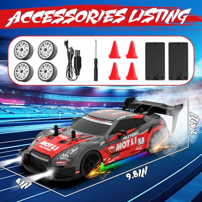 RC Drift Car 1:20 Scale Remote Control Cars 2.4GHz 4WD High Speed RTR Racing Vehicle with LED Lights 2 Rechargeable Batteries and Drifting Tires Racing Sport Toy Car for Adults Kids Boys Girls - color: Red