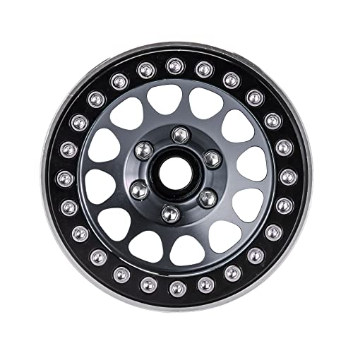 INJORA 1.9 Beadlock Wheel Offset -10.4mm for 1/10 RC Crawler (Black＆Grey) - color: Black&grey