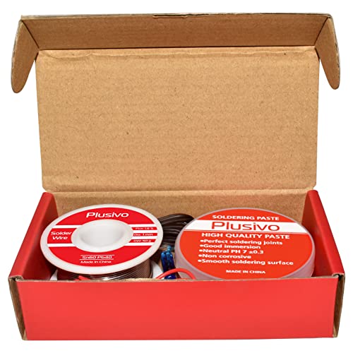 60-40 Tin Lead Rosin Core Solder Wire (1mm, 50g) and Rosin Paste Flux Kit for PCB Electrical Soldering and DIY Electronics Repair Hobby from Plusivo