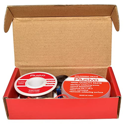 60-40 Tin Lead Rosin Core Solder Wire (1mm, 50g) and Rosin Paste Flux Kit for PCB Electrical Soldering and DIY Electronics Repair Hobby from Plusivo