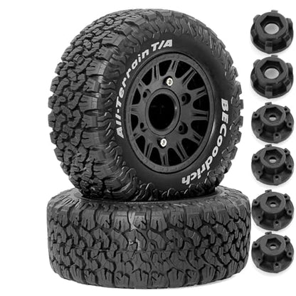 1/10 1/8 RC Short Course Truck Tires OD 113mm and Wheels 12mm 14mm 17mm Hex for 1:8 1:10 Scale Off Road Truck Car Traxxas Slash 2WD 4×4 Axial Losi Redcat Rc4wd Arrma Senton 4PCS (Black) - color: Black