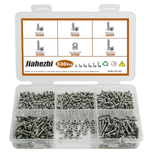 530Pcs M2 304 Stainless Steel Metric Micro Screws Nuts Assortment | M2x4/5/6/8/10mm Sizes, Phillips Pan Head, Fully Threaded Kit for Arduino, RC Models, Electronics, DIY Projects - size: M2x4/5/6/8/10- 530 Pcs