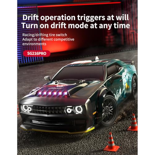 SG216 RC Drift Car, 1/16 Scale Full-Proportional 4WD High-Speed Remote Control Drift Car with 7-Mode LED Lights, Powerful Electronics, Racing Vehicle for Adults (Brushless Version/Black) - color: Black