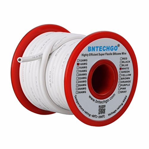 BNTECHGO 14 Gauge Silicone Wire White 25ft Stranded Tinned Copper Wire | Flexible 14 AWG Stranded Wire Silicone Rubber Insulation For RC Models, Drone, Robot, Battery, EV Charger, 3D Printer, DIY - color: White, size: silicone wire 25ft