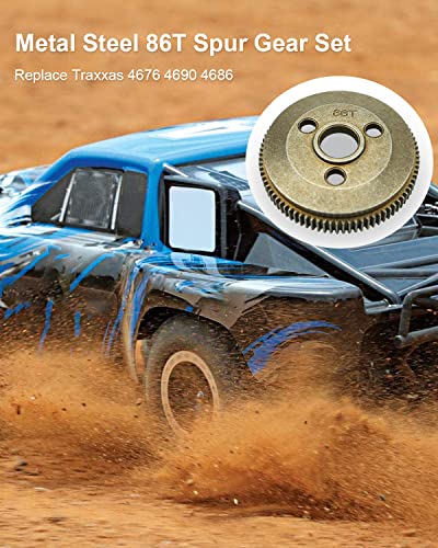 Spur Gear Set Steel 48P 86T Fit for 1/10 Traxxas Slash 2WD Rustler 2WD Stampede 2WD Parts with 19T 21T Pinions Gear Sets Replace 4686