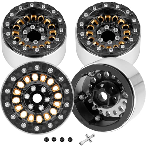 1.9 Beadlock Wheels for 1/10 RC Crawler SCX10 90046 AX103007 TRX4 TRX6 Gen7 8 D90 VS4-10 MST CFX,Super Heavy Brass & Aluminum Deep Dish Wheel,1.9" Beadlock Rims w/Wheels Ring,4pcs,Black
