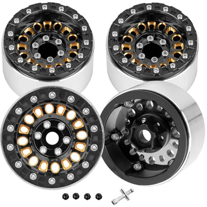 1.9 Beadlock Wheels for 1/10 RC Crawler SCX10 90046 AX103007 TRX4 TRX6 Gen7 8 D90 VS4-10 MST CFX,Super Heavy Brass & Aluminum Deep Dish Wheel,1.9" Beadlock Rims w/Wheels Ring,4pcs,Black