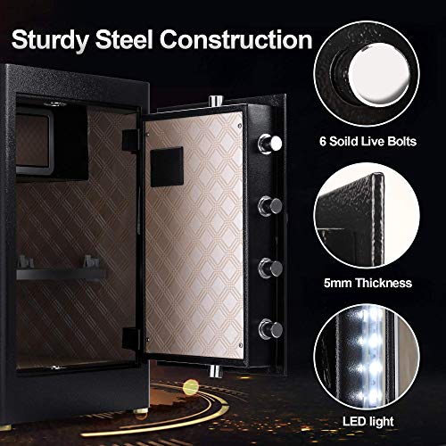 TIGERKING Home Safe 2.05 Cu Ft, 59.5 lb Heavy-Duty Steel Safe | Touchscreen Digital Lock, Inner Lock Box, Adjustable Shelf, Bedroom & Home Office Use, Jewelry & Document Storage - color: Black, size: 2.05 Cu Ft
